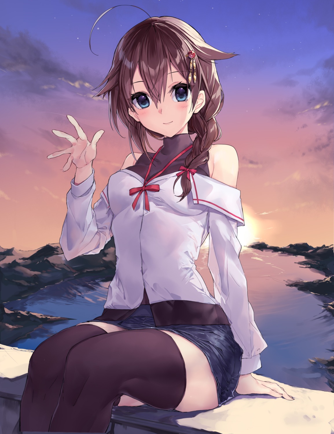 kantai_collection picoli1313 shigure_(kancolle) skirt_lift thighhighs