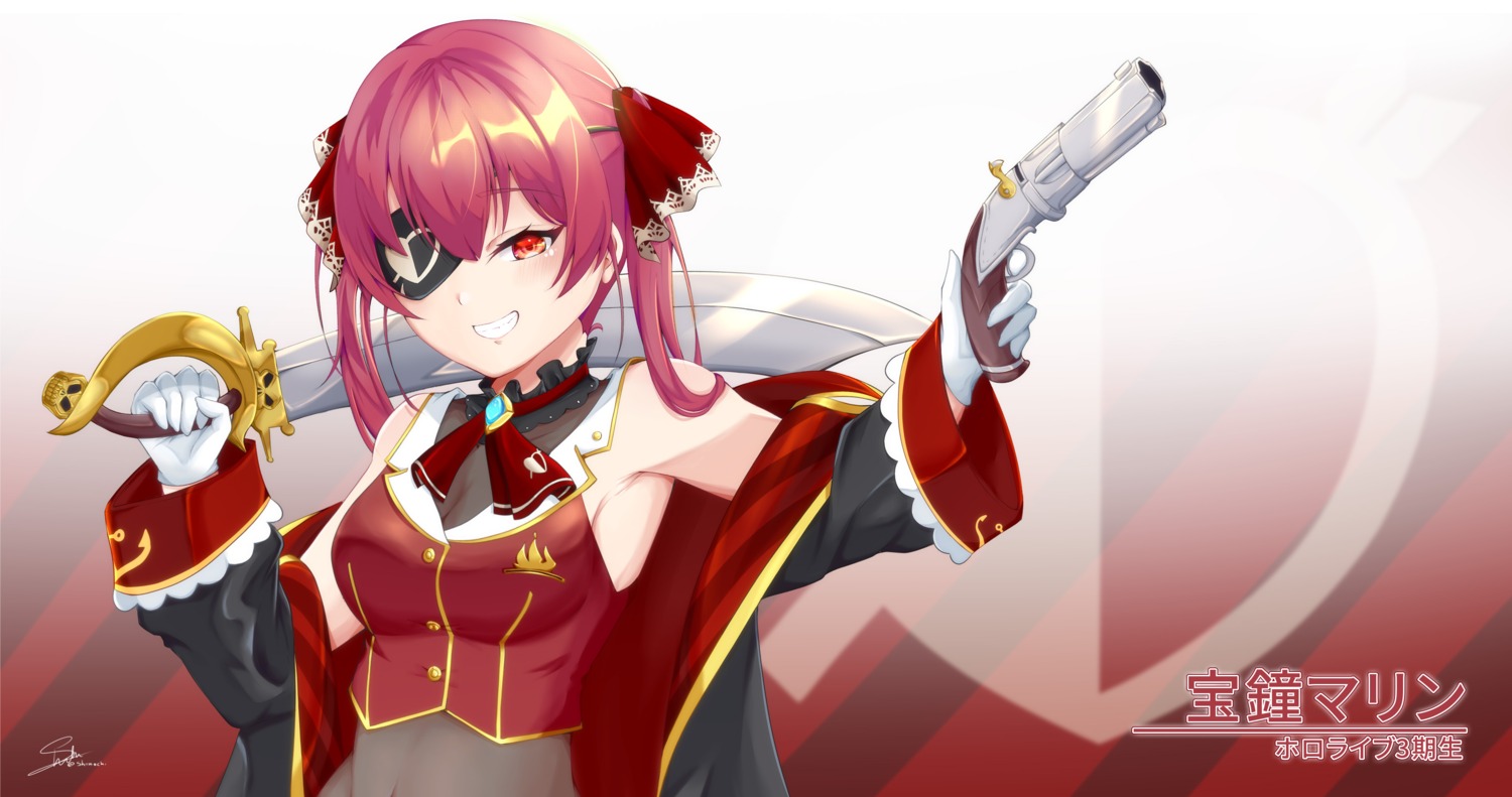 eyepatch gun hololive houshou_marine shiinochi sword