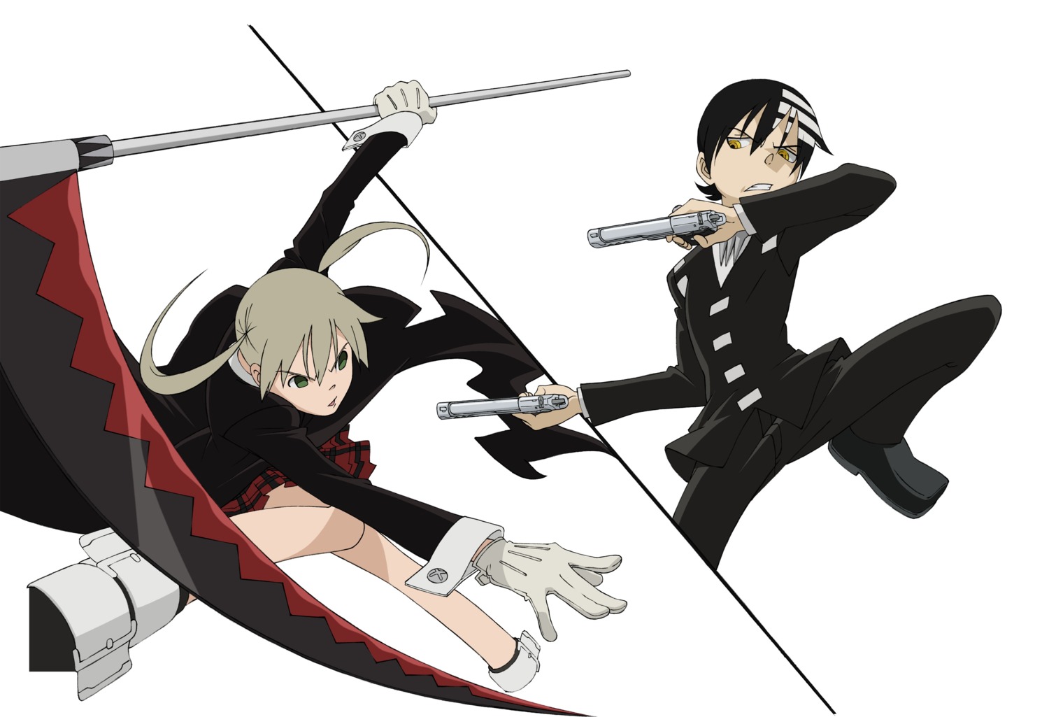 death_the_kid gun maka_albarn seifuku soul_eater