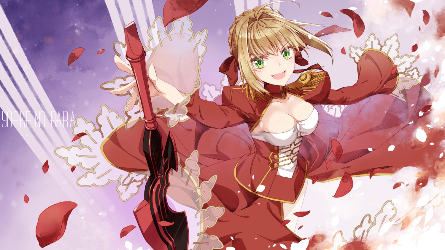 armor asahisa cleavage dress fate/extra fate/stay_night saber saber_extra see_through sword wallpaper