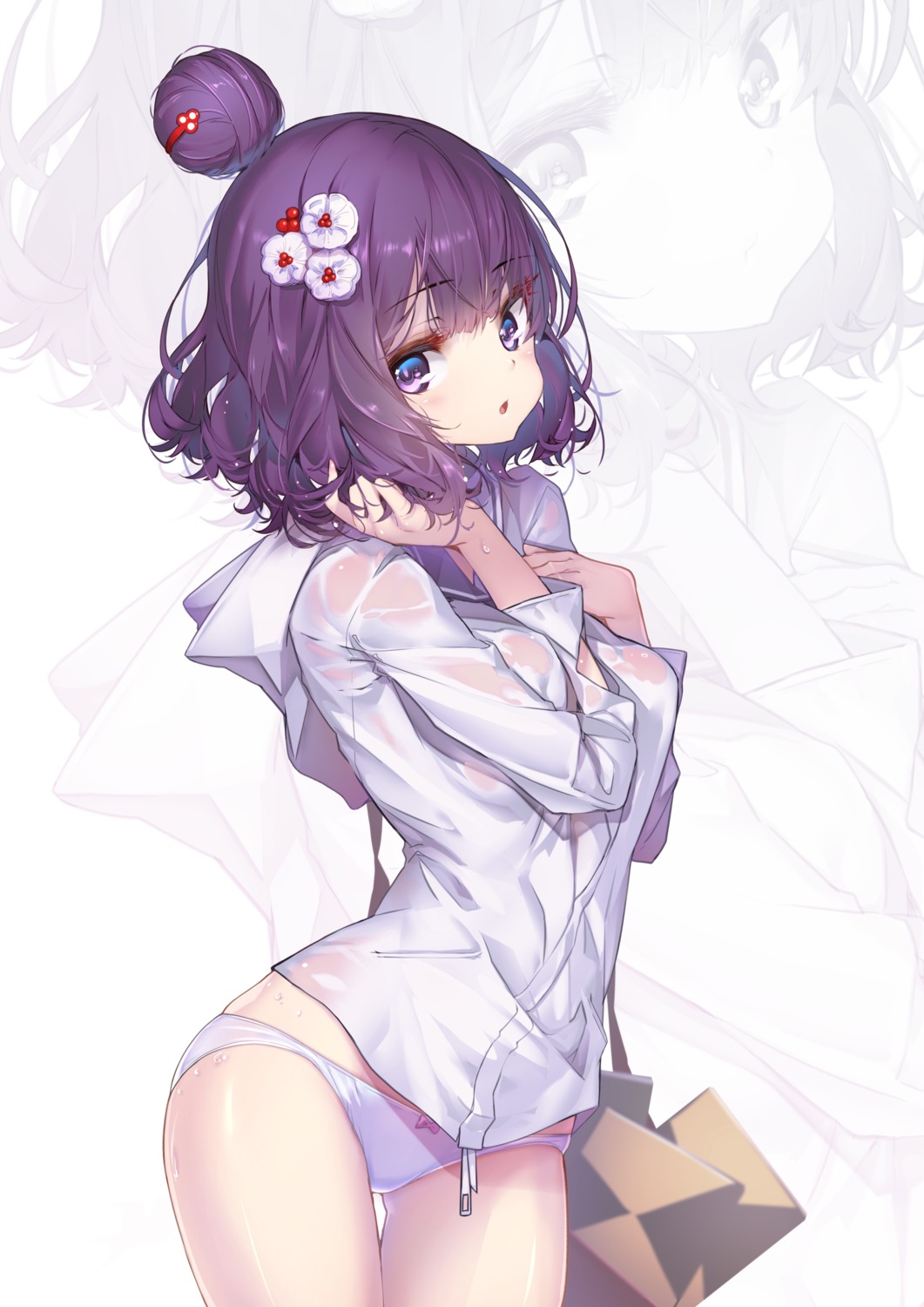 breast_hold fate/grand_order hong_(white_spider) katsushika_hokusai_(fate) no_bra pantsu see_through wet wet_clothes