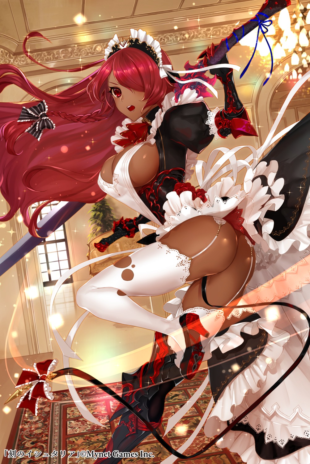 apt ass heels koku_no_ishtaria maid mordred_(koku_no_ishtaria) no_bra nopan skirt_lift stockings sword thighhighs torn_clothes