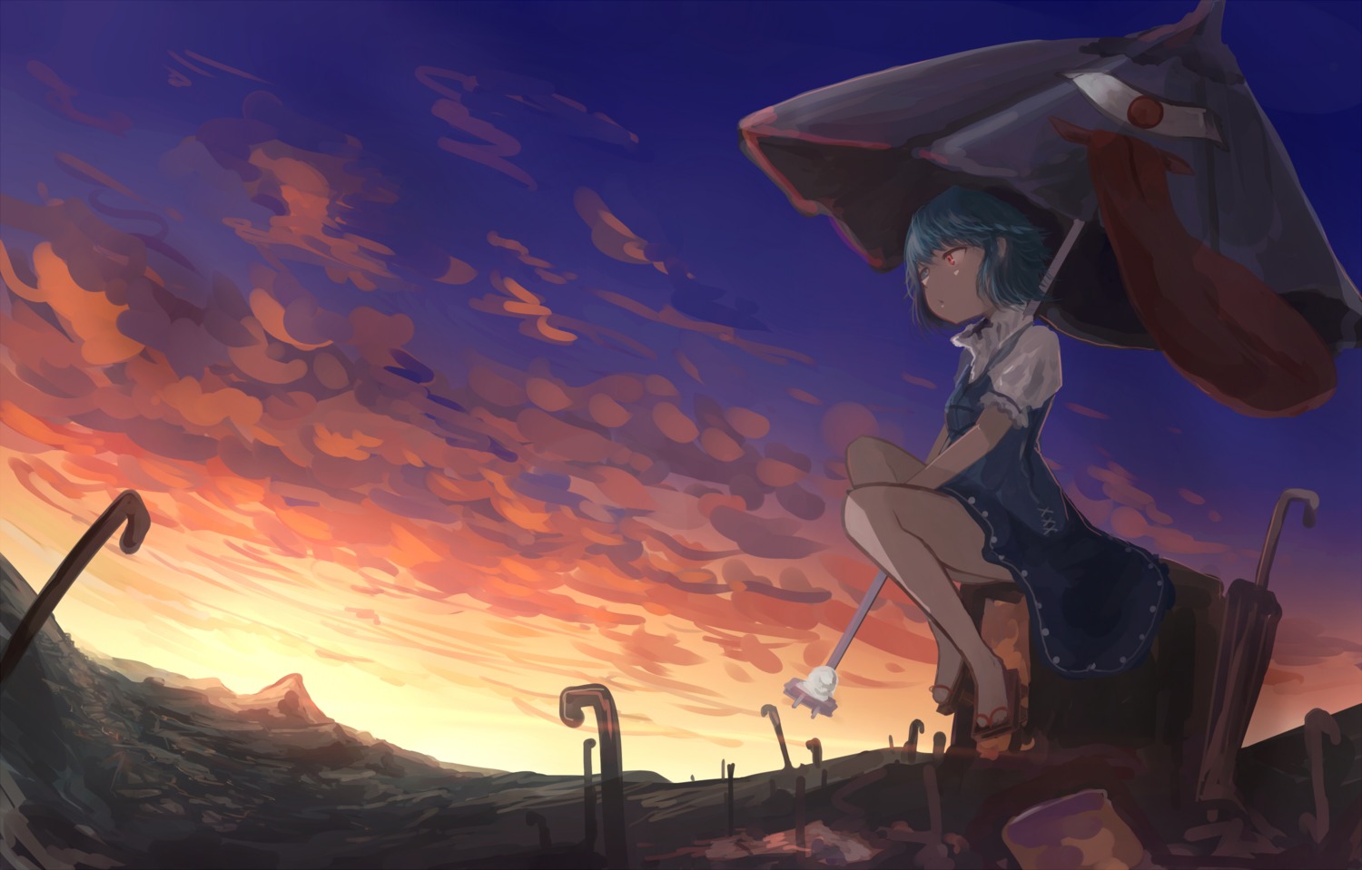 dress landscape mifuru tatara_kogasa touhou umbrella