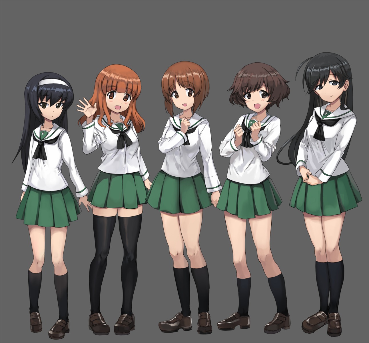 akiyama_yukari girls_und_panzer isuzu_hana nishizumi_miho reizei_mako seifuku takebe_saori thighhighs