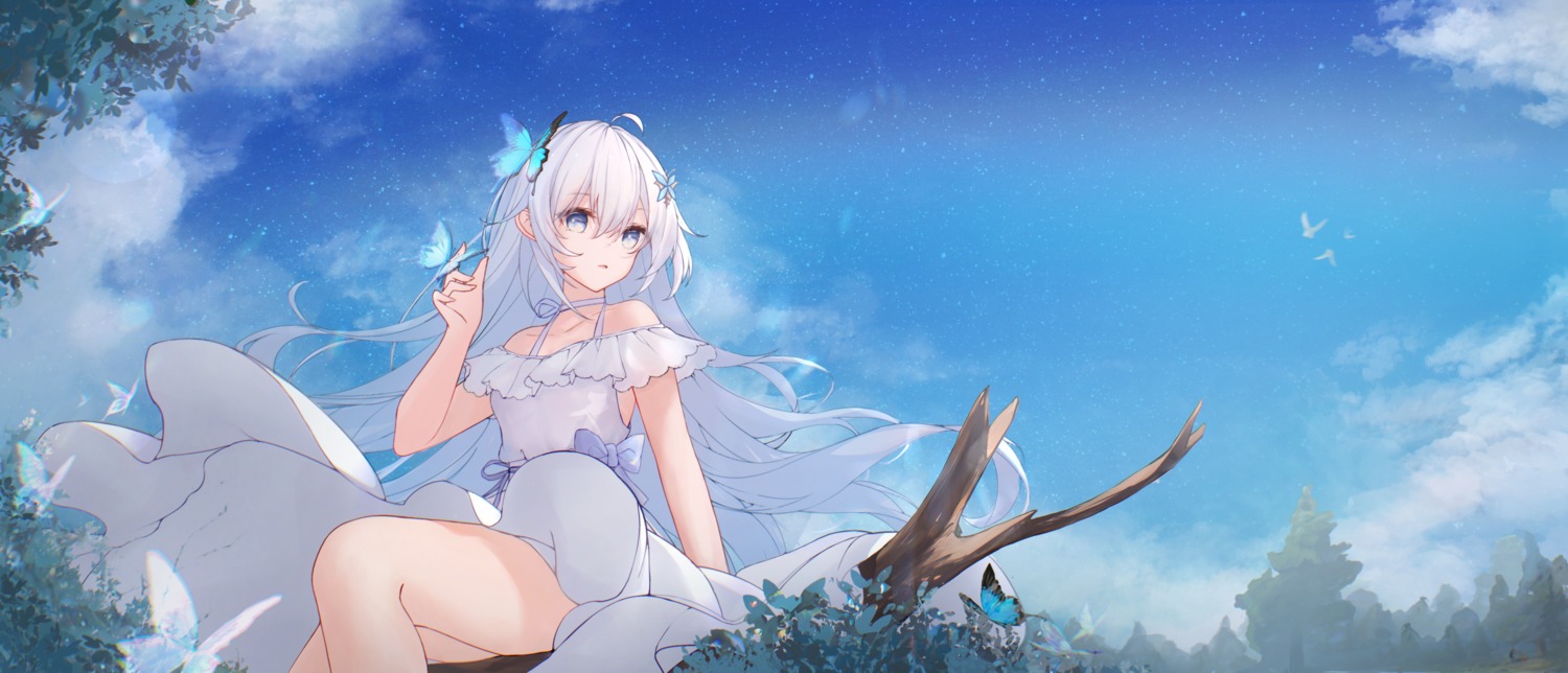 dress fan_(ariku) landscape no_bra skirt_lift summer_dress