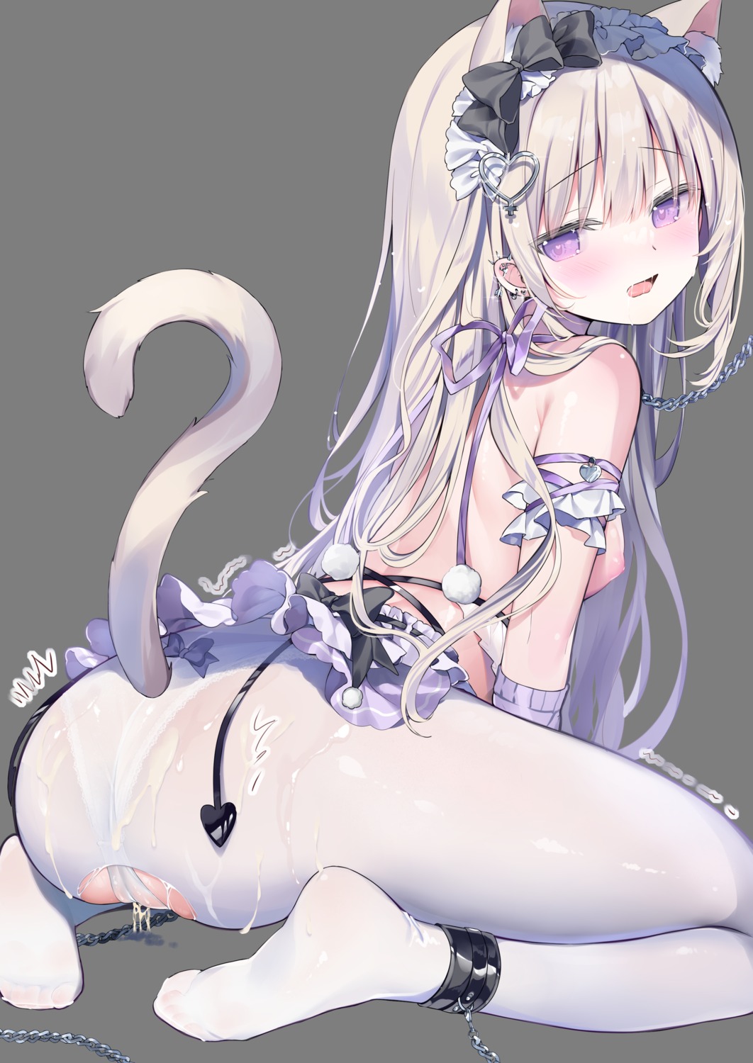 ameno_usari animal_ears ass bondage breasts cum nekomimi nipples no_bra pantsu pantyhose see_through skirt_lift tail thong transparent_png