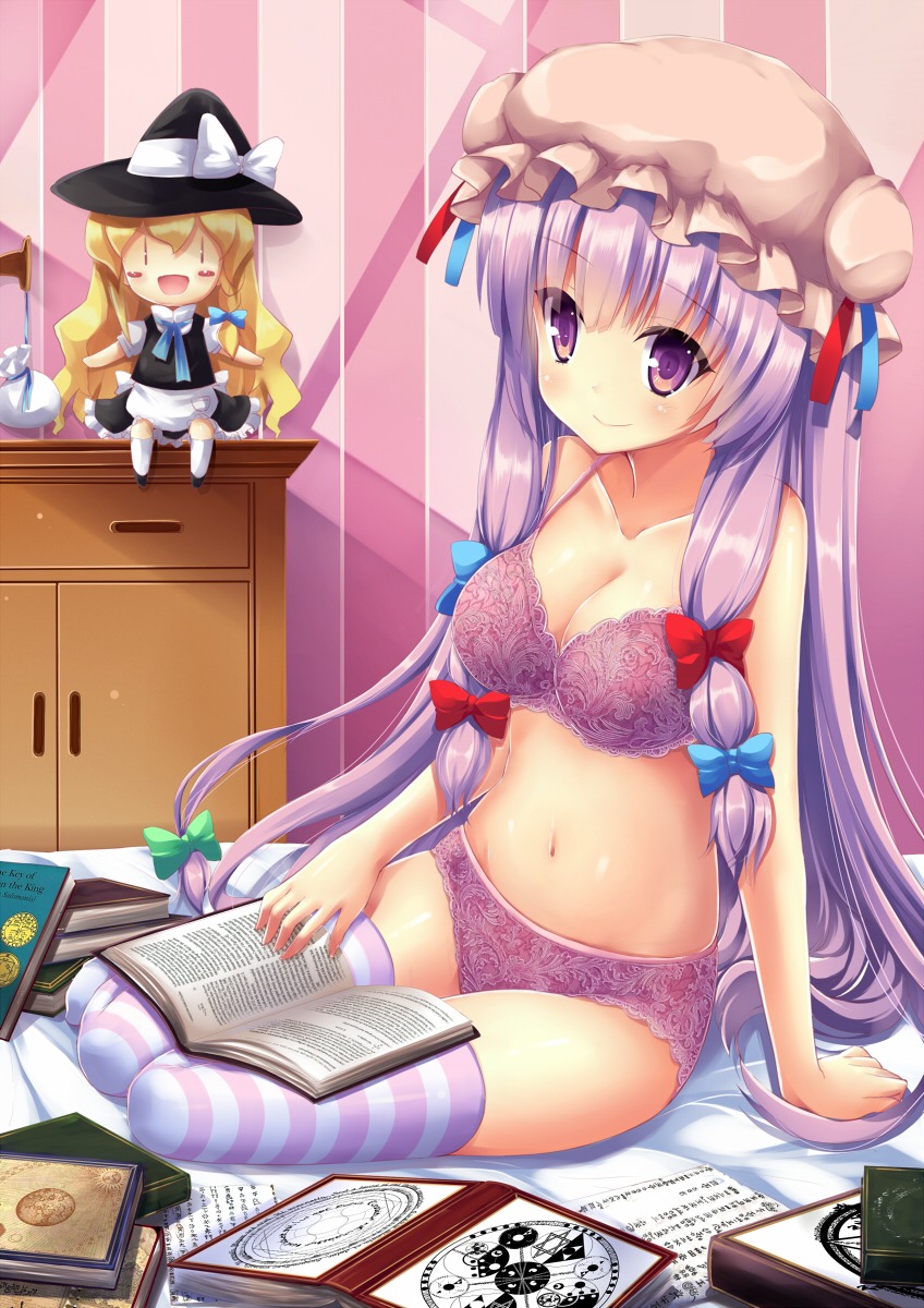 bra cleavage huohai pantsu patchouli_knowledge thighhighs touhou