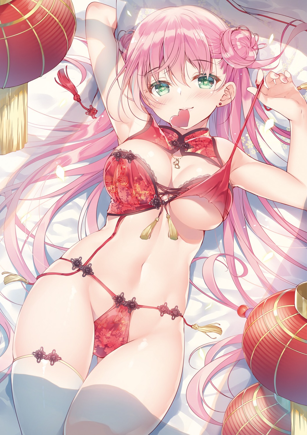 asian_clothes bra lingerie miwabe_sakura pantsu string_panties thighhighs undressing