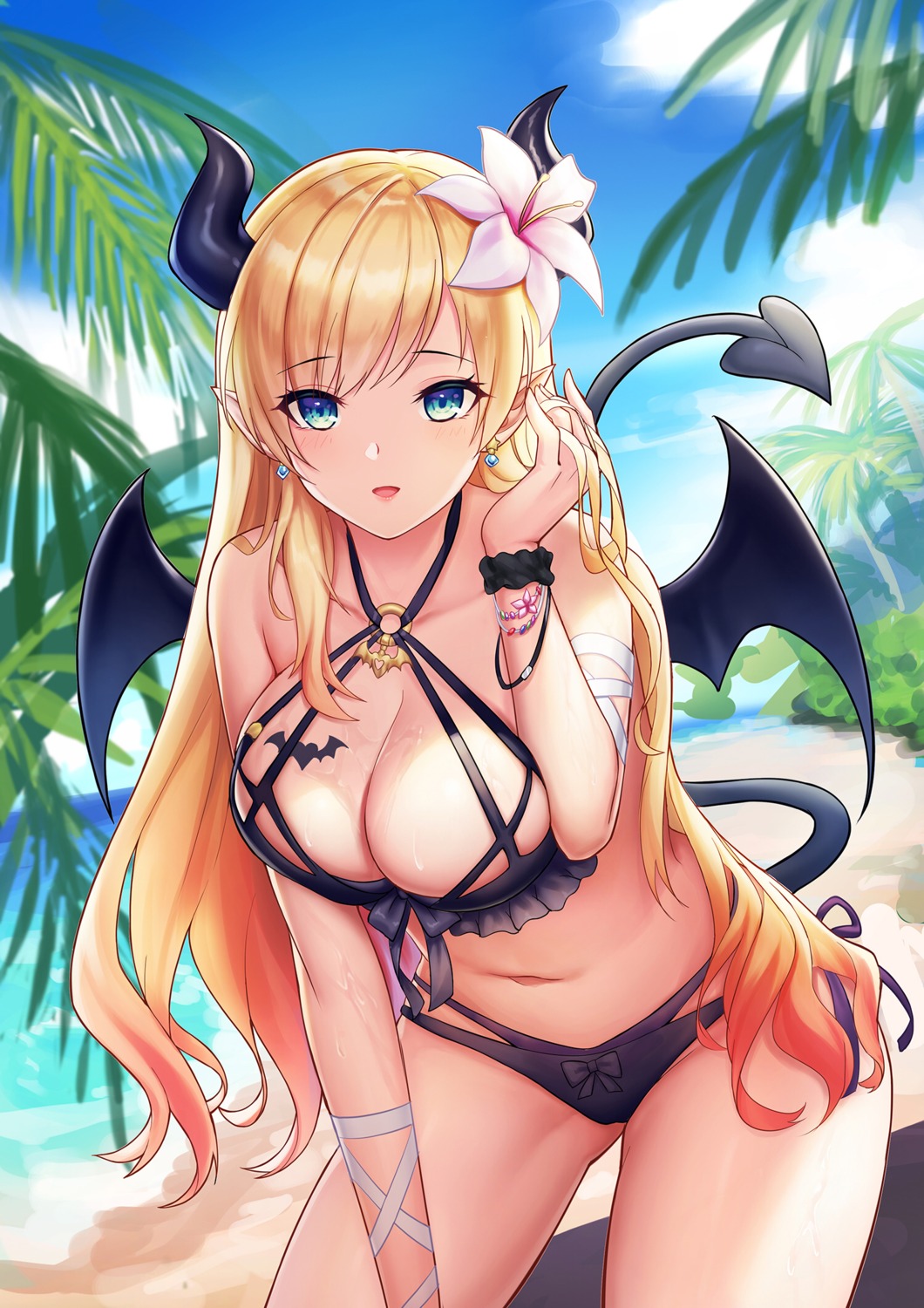 bikini hololive horns pointy_ears sramy swimsuits tail wings yuzuki_choco