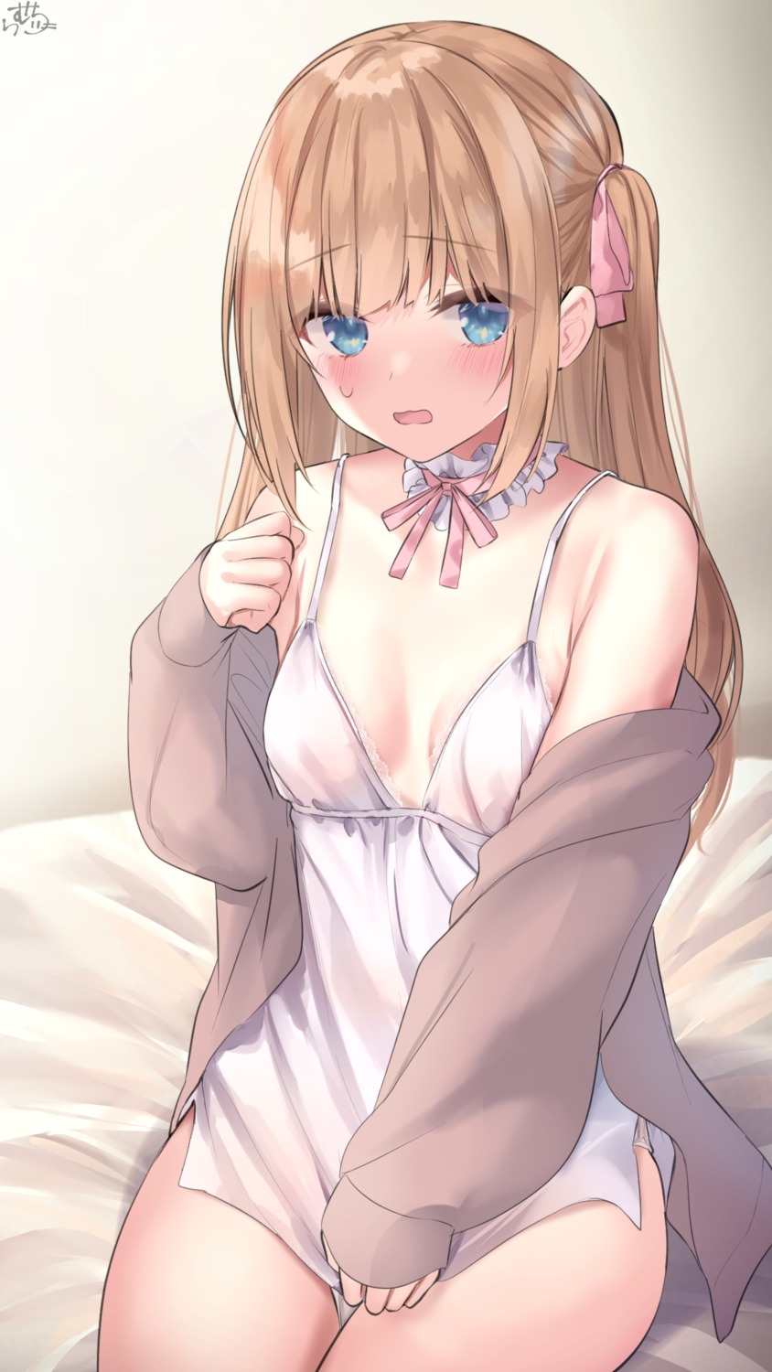 dress hime-chan_(ramchi) lingerie no_bra ramchi see_through sweater