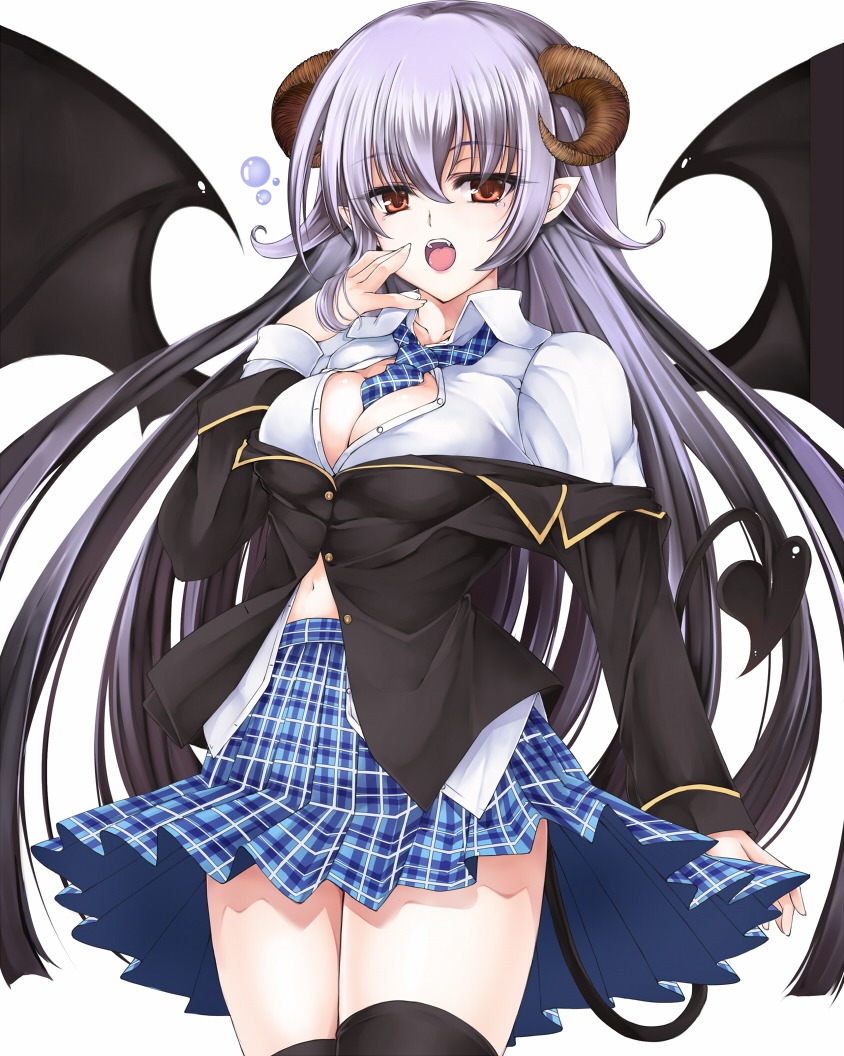 cleavage devil horns tail thighhighs utakata wings