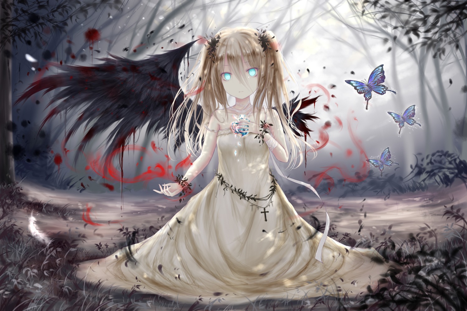 bandages blood breast_hold dress wings yenshin