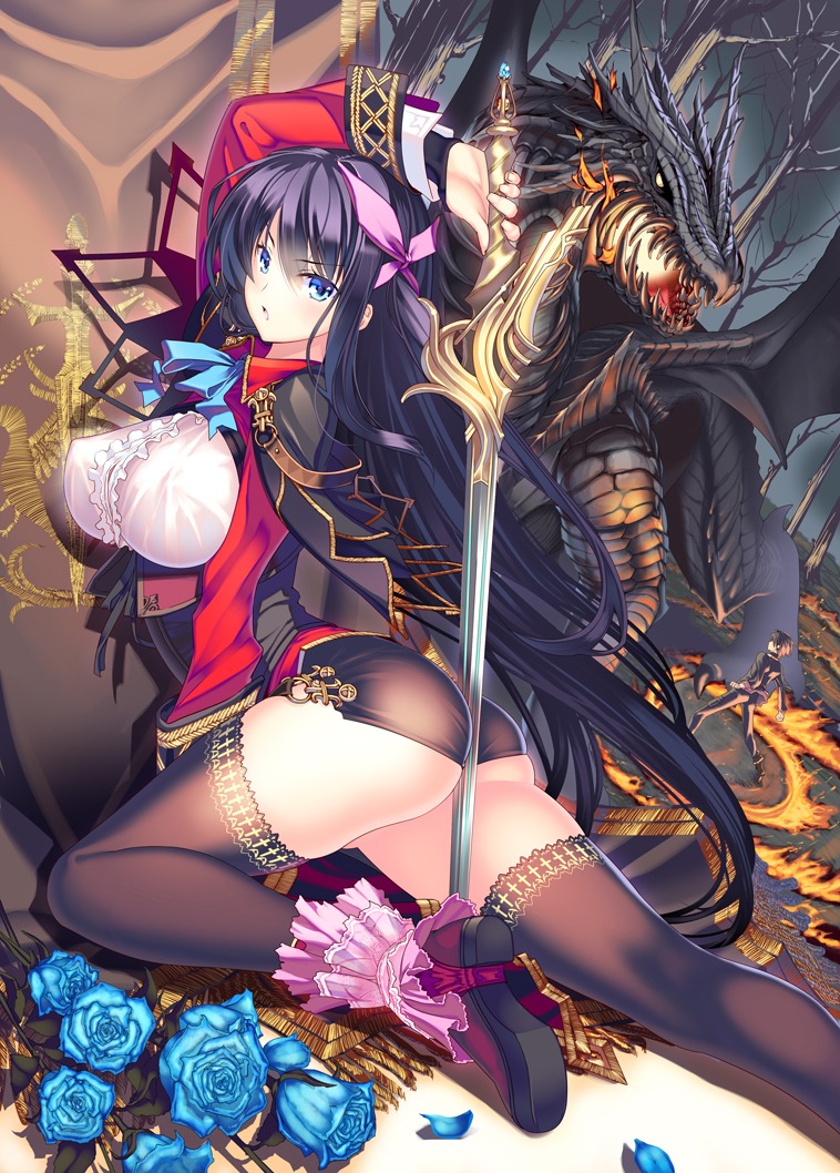 ass burgund_haneiyuutan coffee_cat erect_nipples sword thighhighs