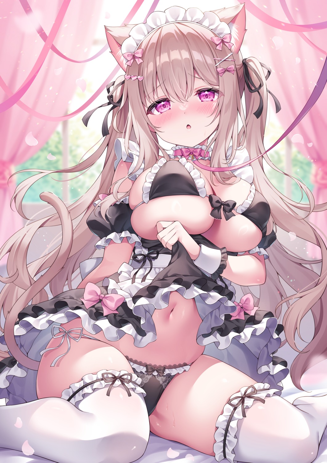 animal_ears artist_revision bra garter maid nekomimi pantsu siooooono skirt_lift string_panties tail thighhighs