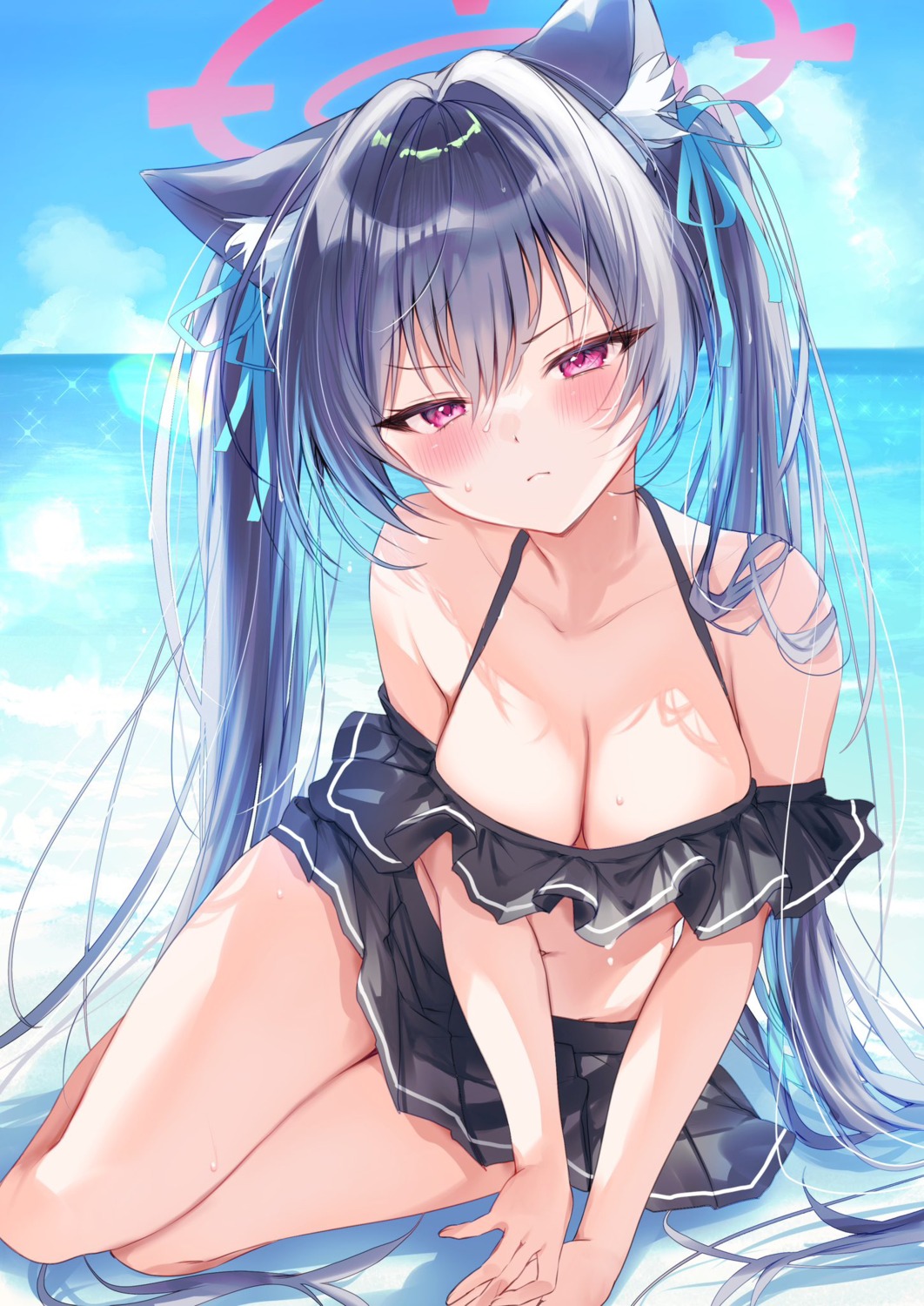 animal_ears bikini blue_archive halo kuromi_serika nekomimi nenobi_(nenorium) swimsuits