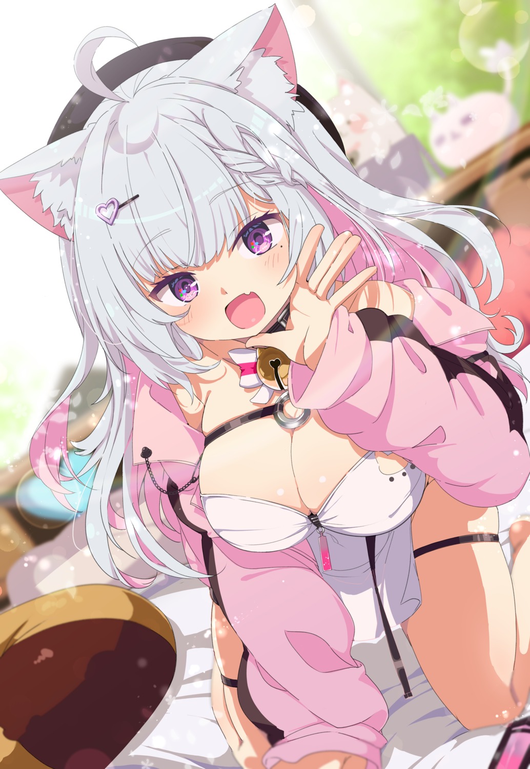 animal_ears garter indie_virtual_youtuber majima nekomimi no_bra utano_neru