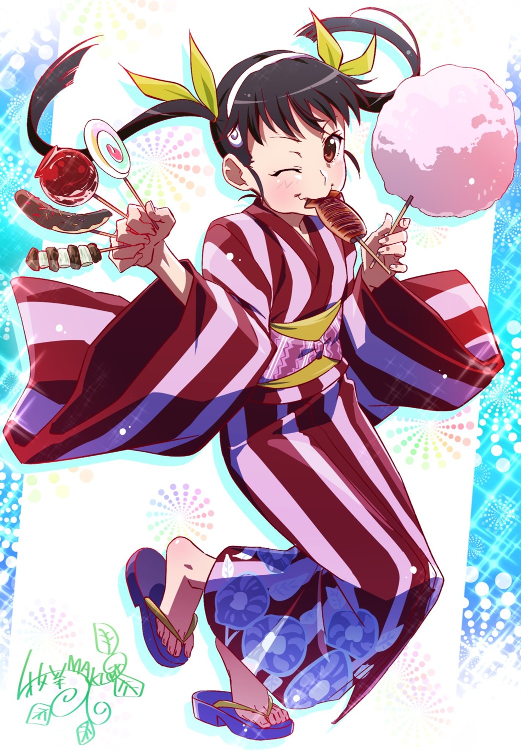 bakemonogatari hachikuji_mayoi heels makicha monogatari_(series) yukata