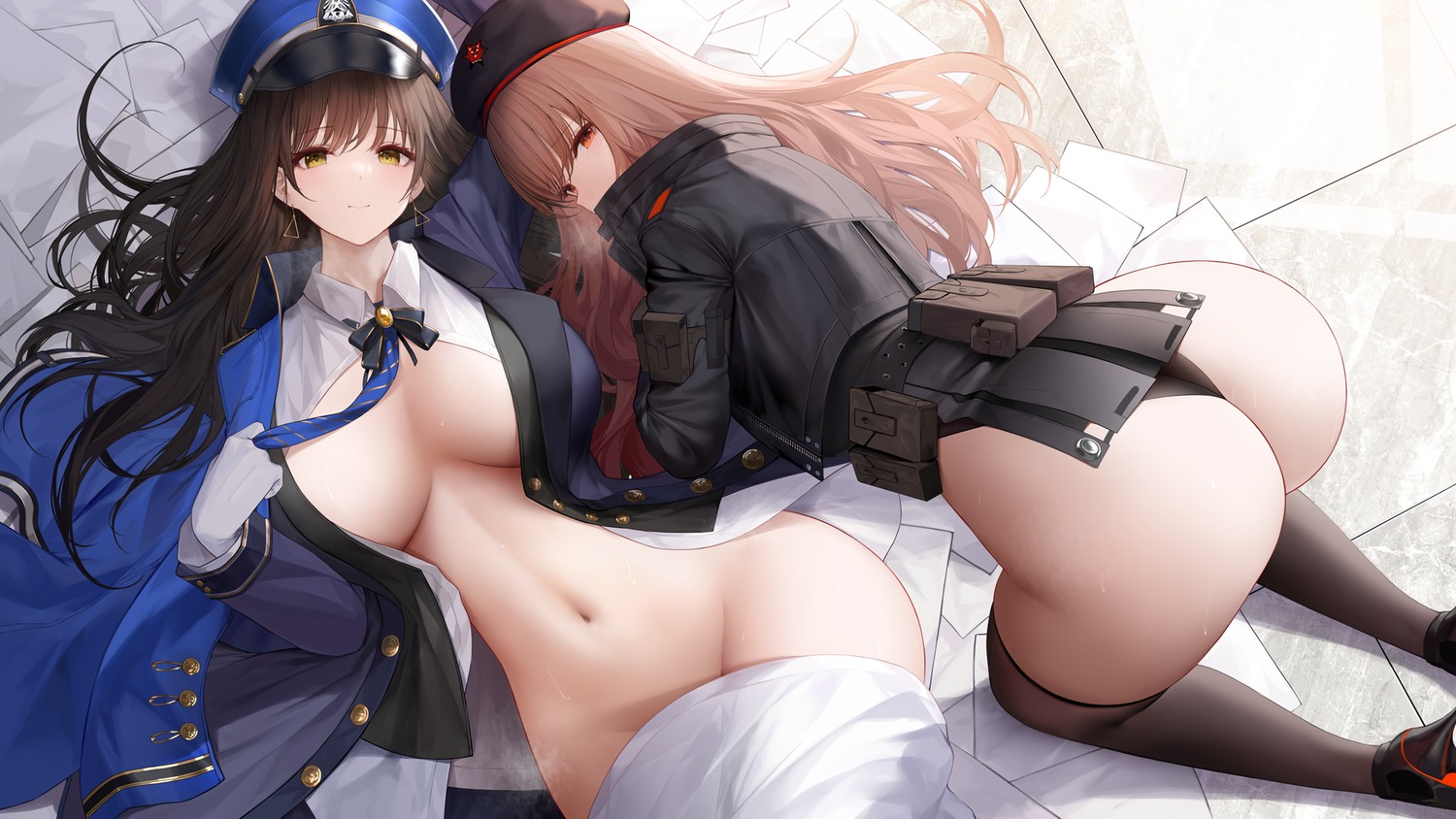 an_yasuri ass diesel_(nikke) goddess_of_victory:_nikke heels no_bra nopan open_shirt pantsu rapi_(nikke) thighhighs uniform wallpaper