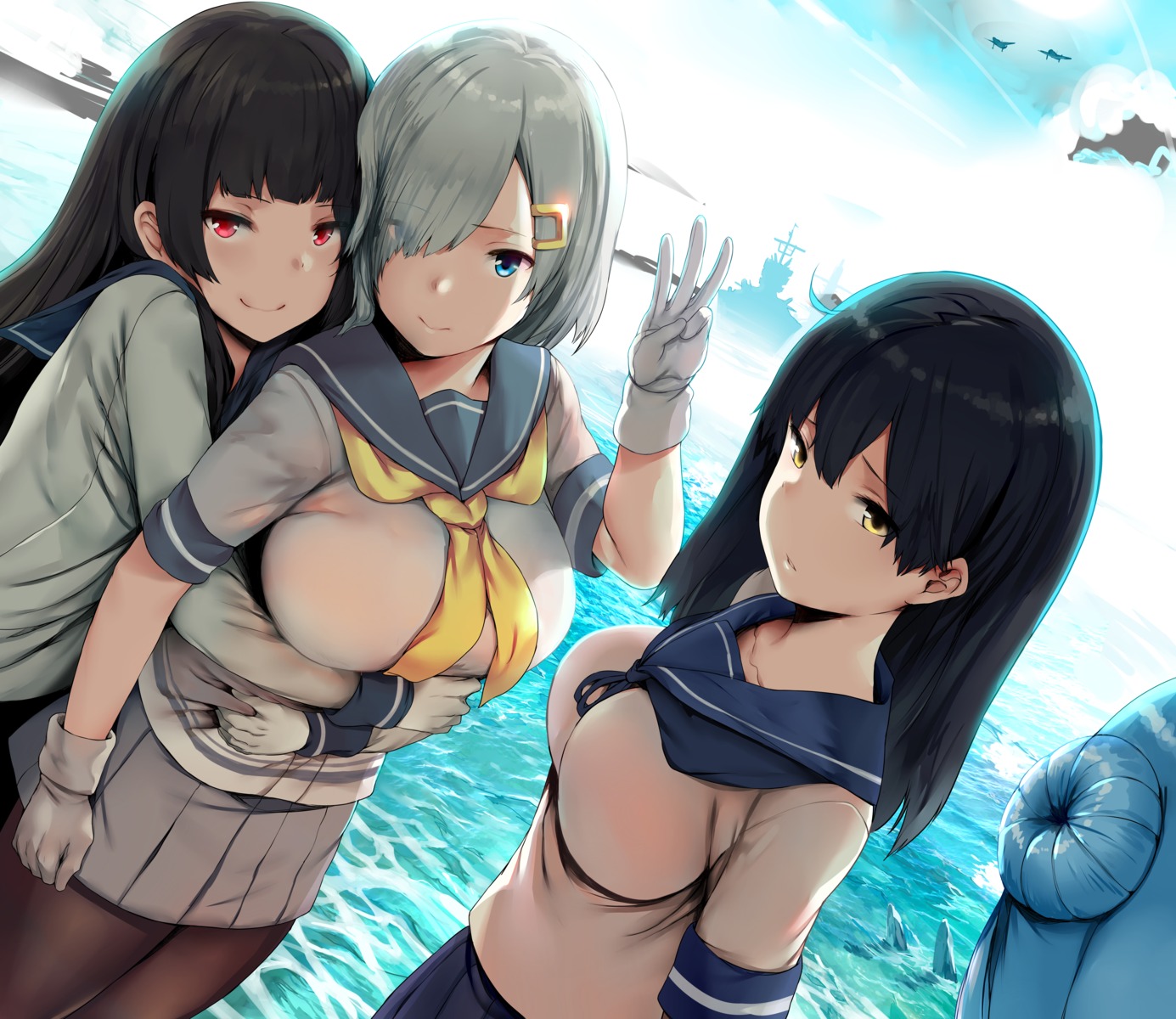 hamakaze_(kancolle) hews isokaze_(kancolle) kantai_collection pantyhose seifuku urakaze_(kancolle)