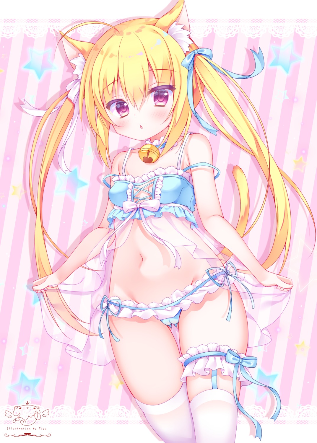 animal_ears bra cameltoe fuxiyu garter lingerie loli nekomimi see_through stockings tail thighhighs