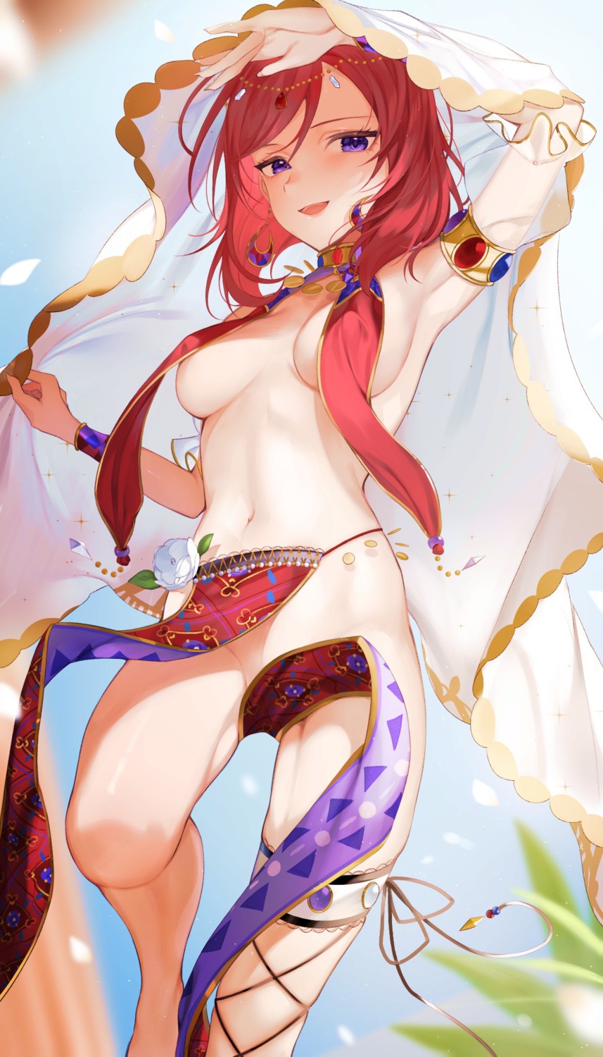 erect_nipples koyo_akio love_live! nishikino_maki no_bra nopan see_through skirt_lift thighhighs