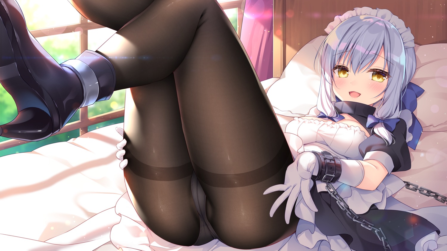 cameltoe cleavage heels maid pantsu pantyhose shikitani_asuka skirt_lift