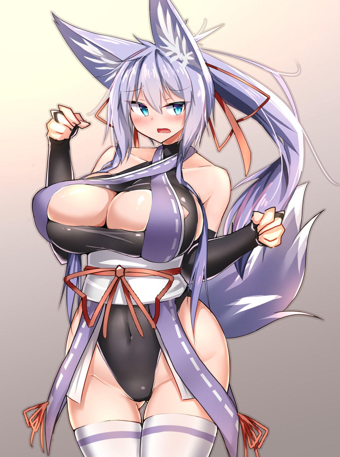 animal_ears indigo japanese_clothes kitsune leotard tail thighhighs tylwing