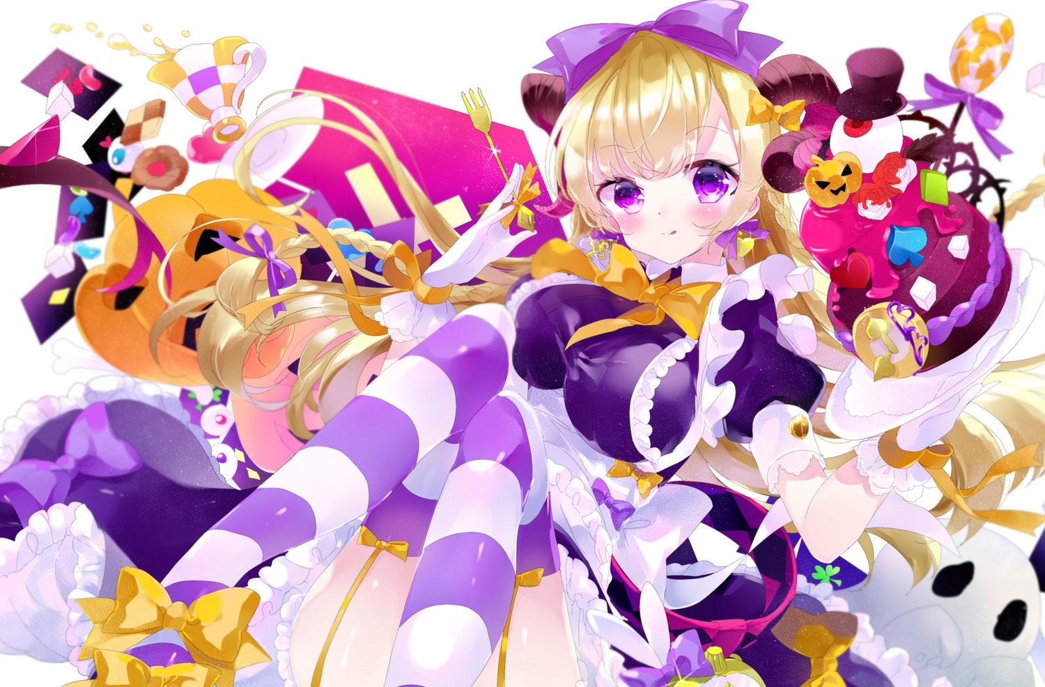 dress halloween horns remimim skirt_lift stockings thighhighs