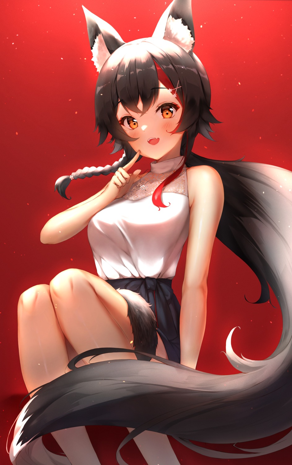 animal_ears hololive hololive_gamers ijac_ray ookami_mio skirt_lift tail