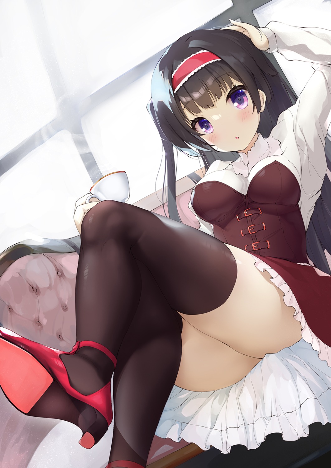 dress heels ochinsama skirt_lift thighhighs