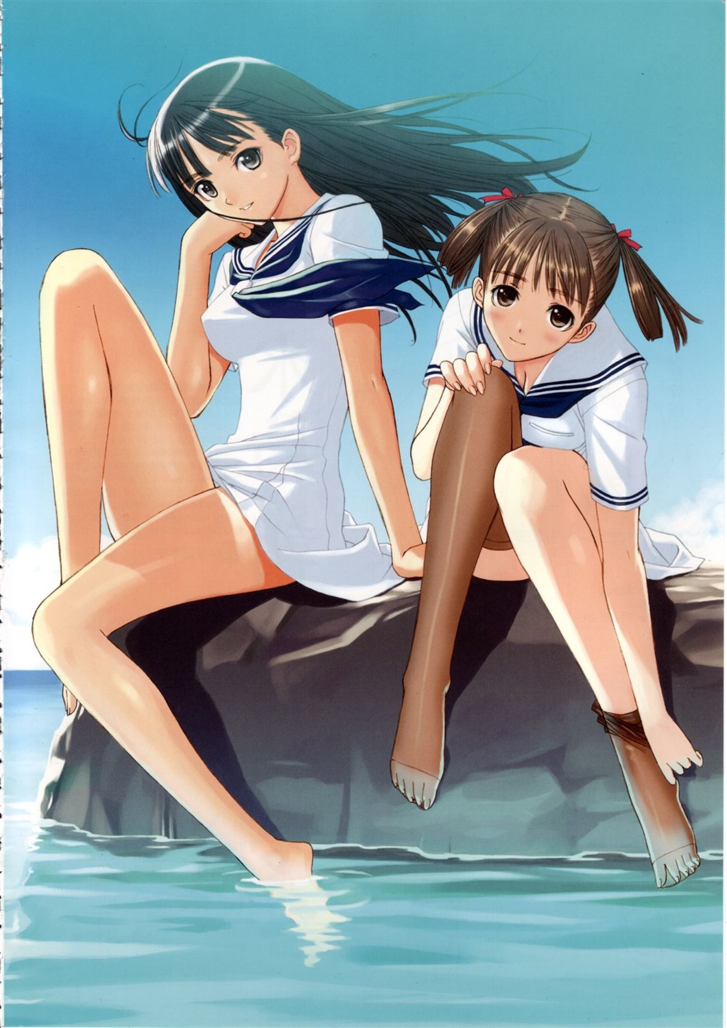 mizushima_asa seifuku sora_no_iro_mizu_no_iro sorayama_natsume thighhighs tony_taka undressing wet