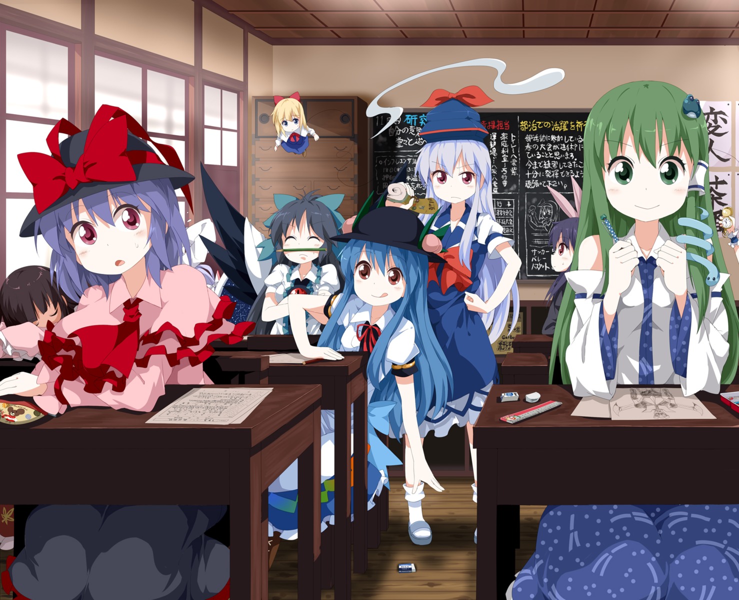 fujiwara_no_mokou hinanawi_tenshi houraisan_kaguya izayoi_sakuya kamishirasawa_keine kochiya_sanae nagae_iku reisen_udongein_inaba reiuji_utsuho shanghai_doll touhou tsurukou