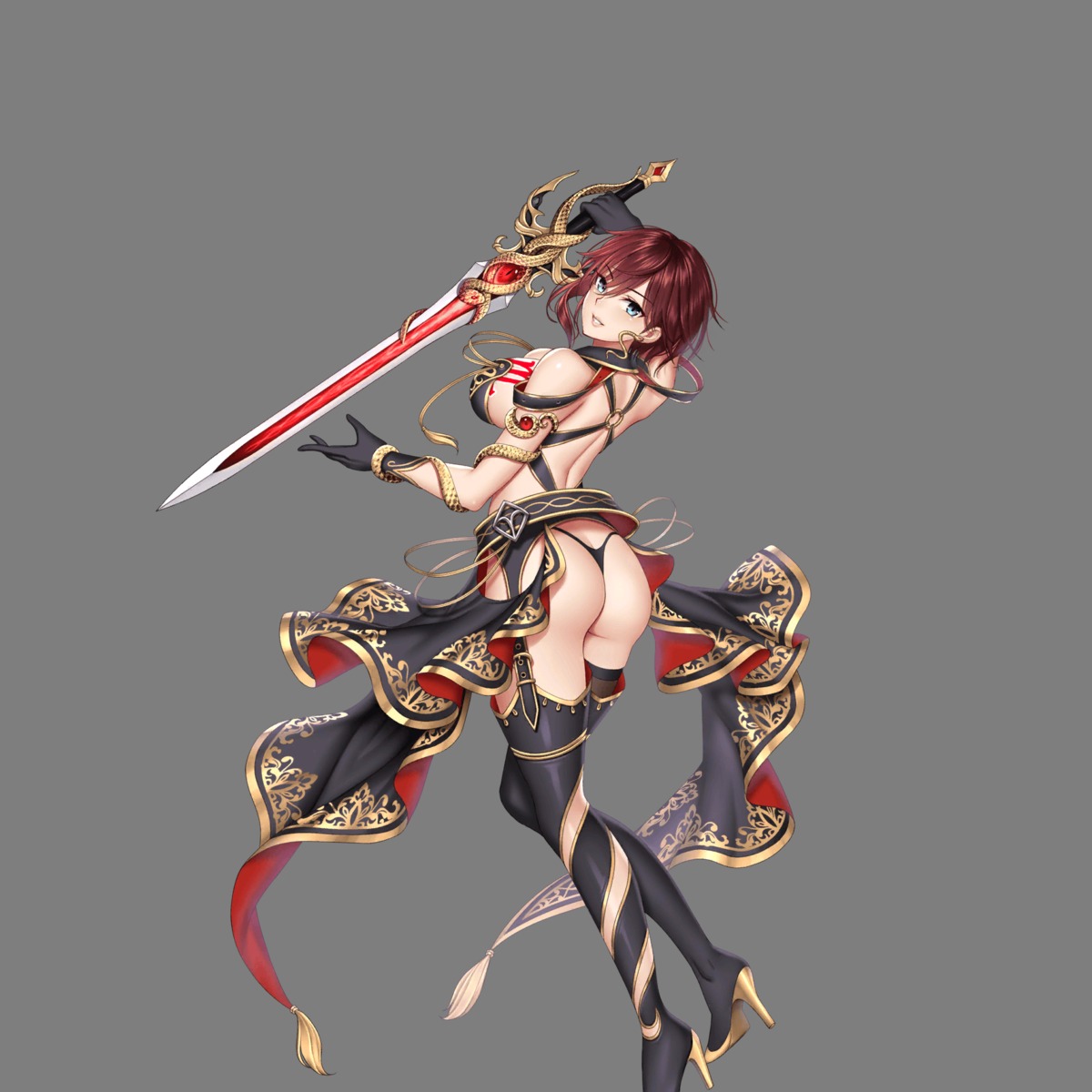 ass bikini_armor heels hoshi_no_girls_odyssey stockings sword tattoo thighhighs thong transparent_png