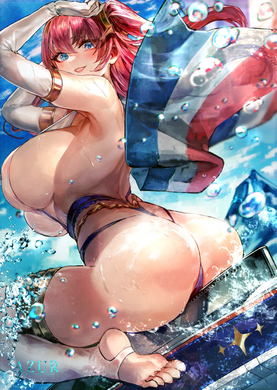 ass azur_lane breasts feet no_bra pantsu signo_aaa surcouf_(azur_lane) thighhighs thong wet