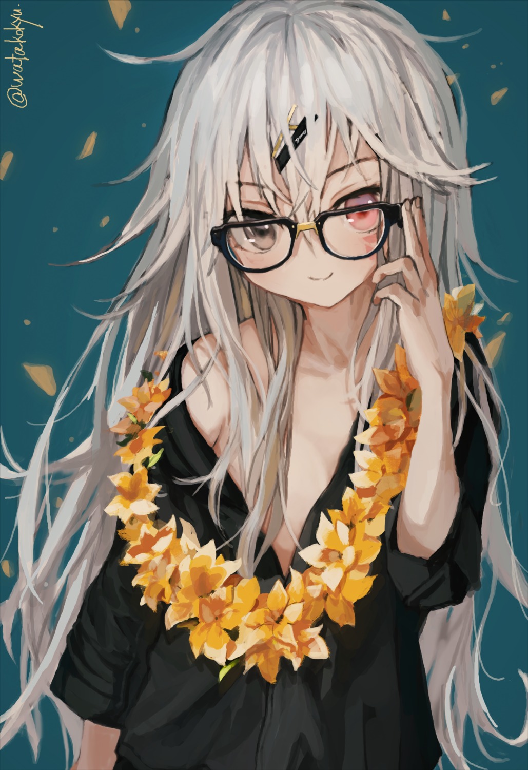 heterochromia megane no_bra open_shirt scyze