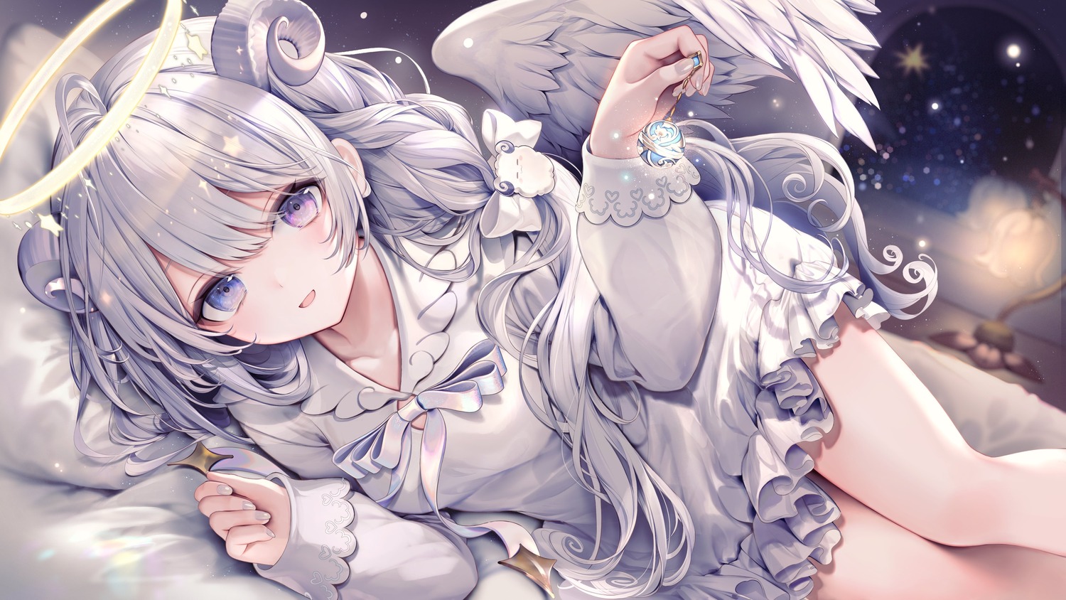 angel dress hasumi_yuno heterochromia horns indie_virtual_youtuber kouyafu wings