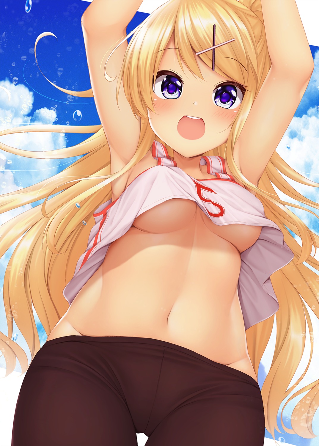 bike_shorts kin'iro_mosaic kujou_karen minato_ojitan no_bra shirt_lift underboob