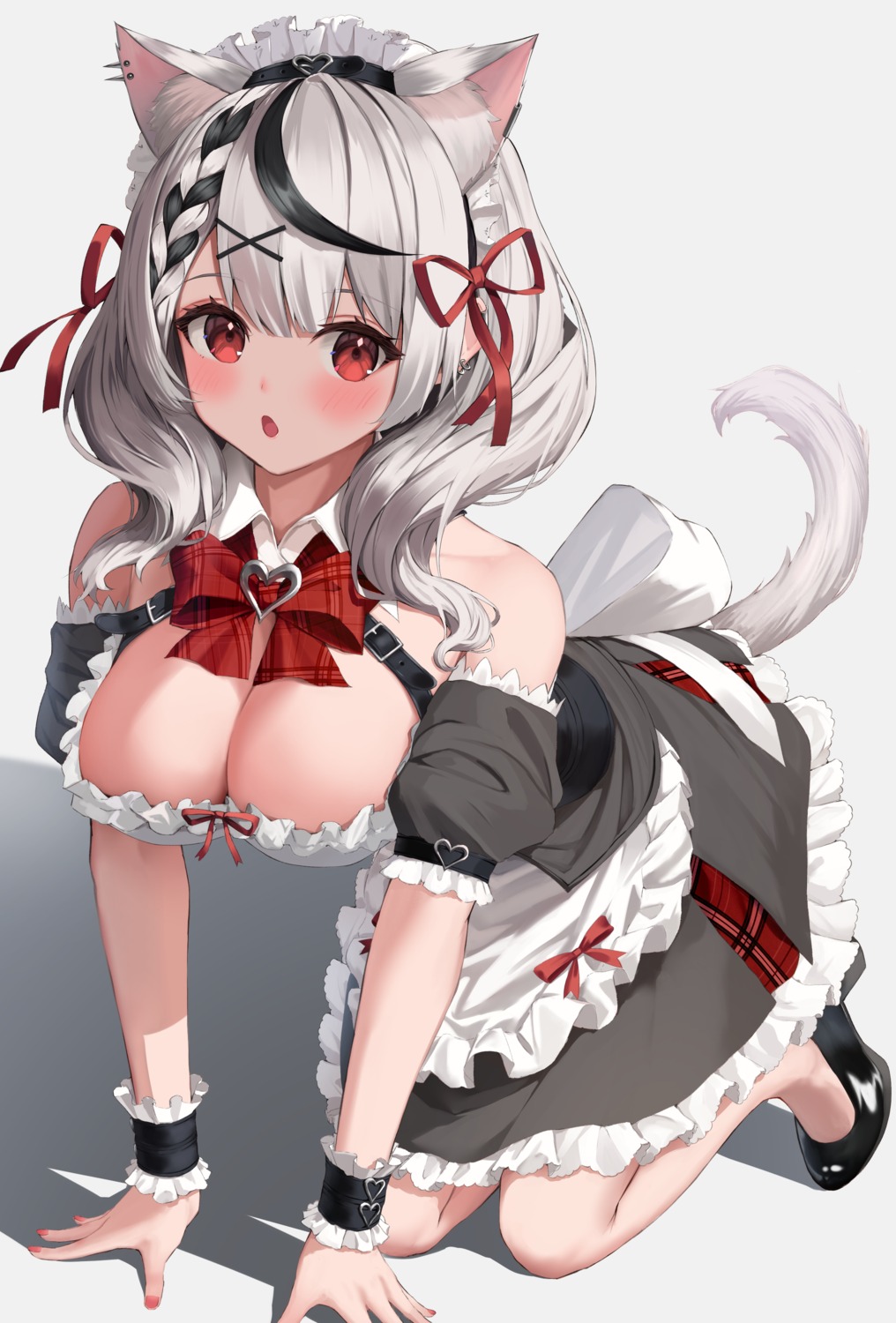 animal_ears heels hololive maid nekomimi no_bra sakamata_chloe suiran_(liquiddoes) tail