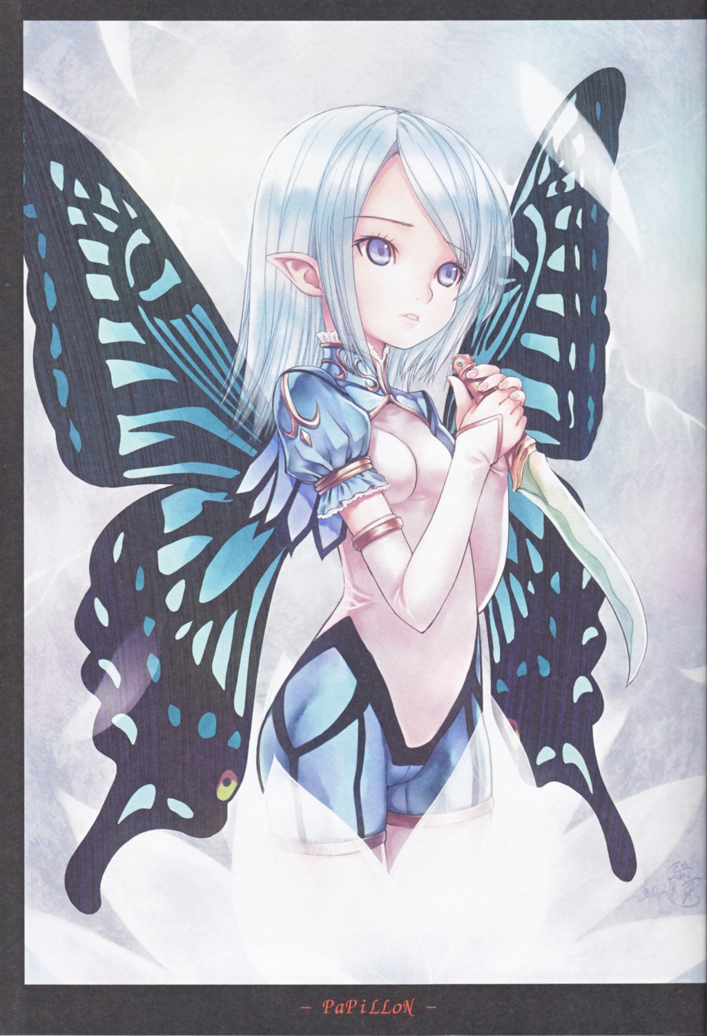 bodysuit fairy kiran pointy_ears weapon wings