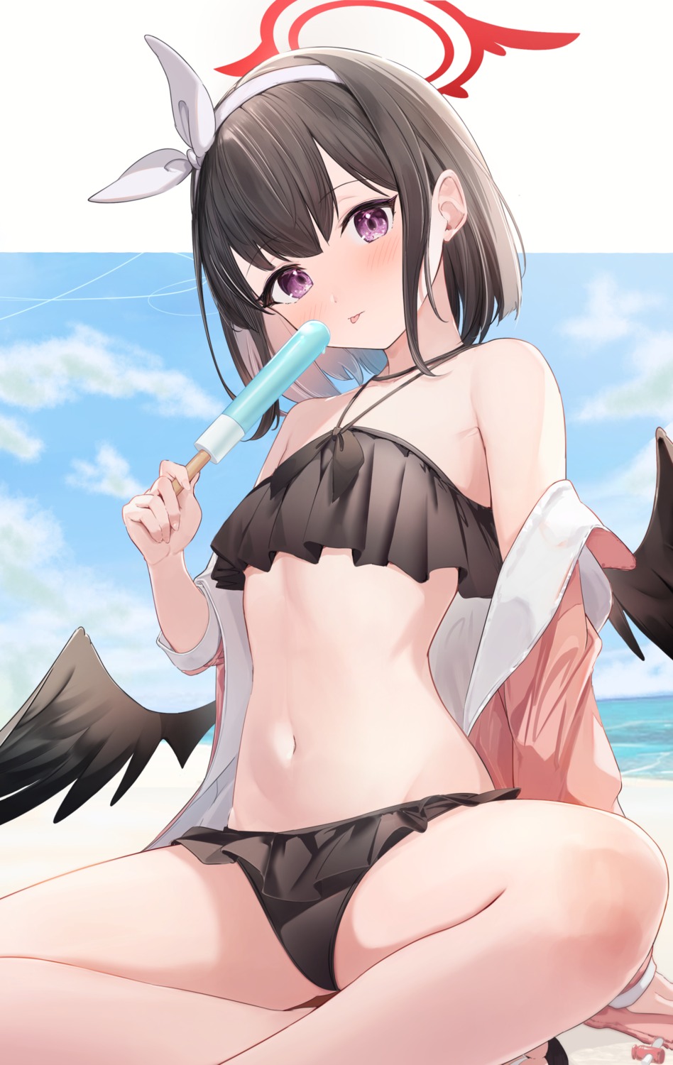 angel bikini blue_archive nokke_o open_shirt shizuyama_mashiro swimsuits wings