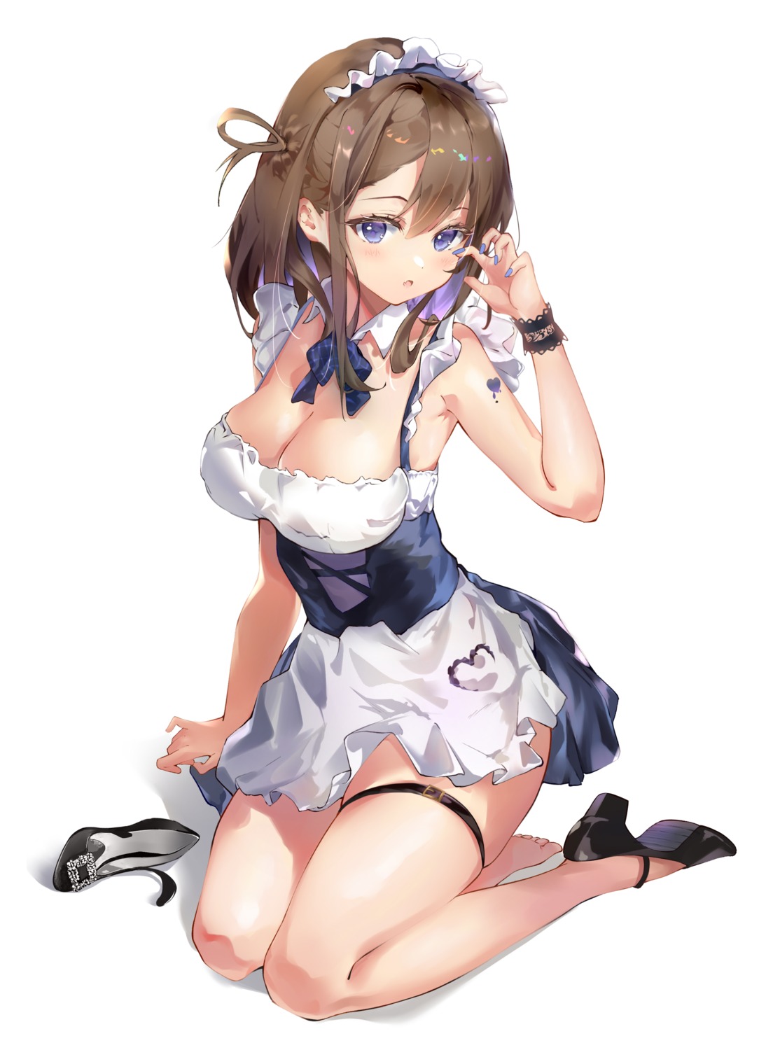 daqi_sama garter heels maid no_bra skirt_lift tattoo