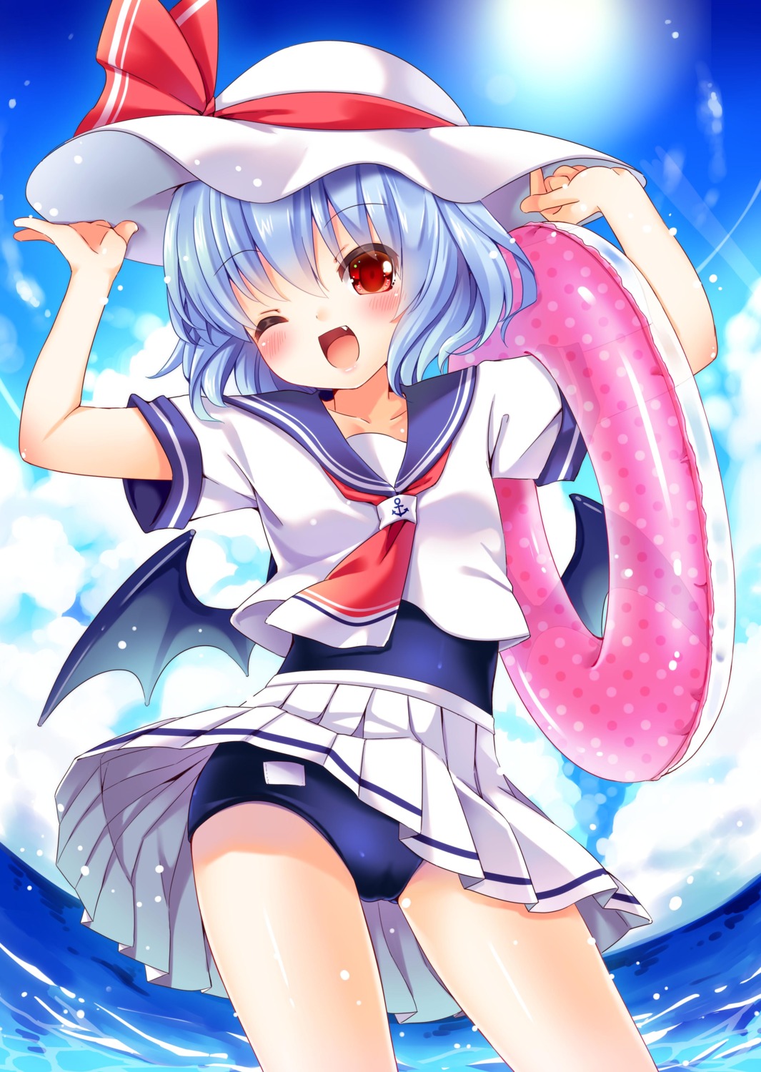 koiko_irori remilia_scarlet school_swimsuit seifuku swimsuits touhou wings