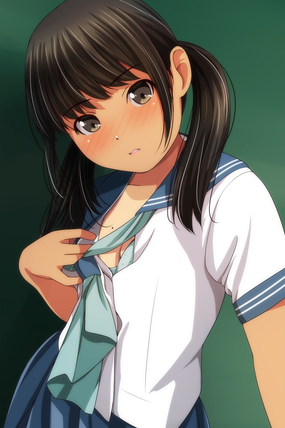 bra cleavage matsunaga_kouyou open_shirt seifuku tan_lines