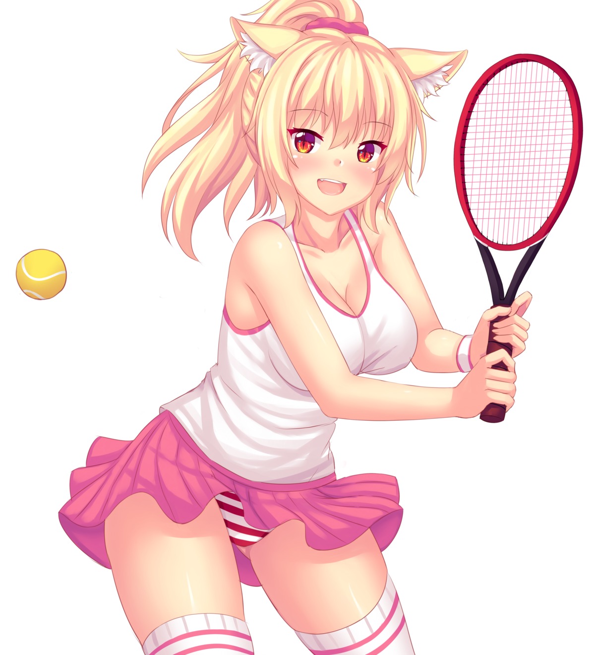 animal_ears cleavage fast-runner-2024 pantsu shimapan skirt_lift tennis thighhighs tiffy