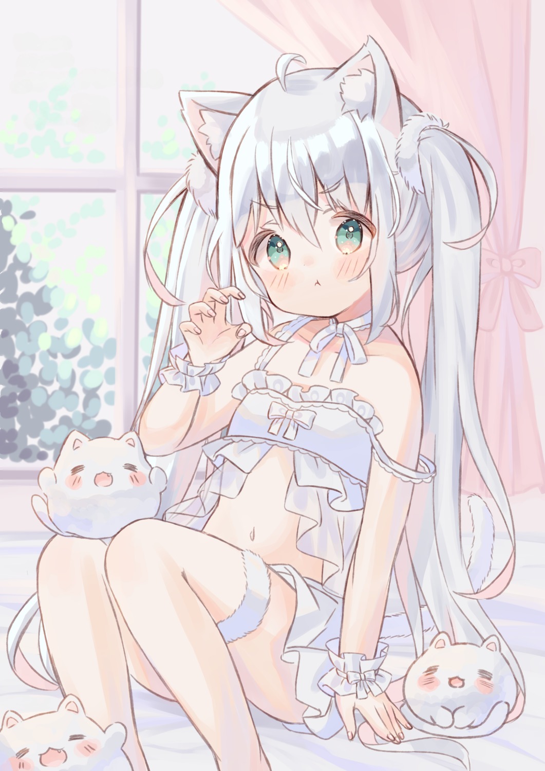 animal_ears detexted fruitsrabbit garter lingerie loli nekomimi see_through skirt_lift tail