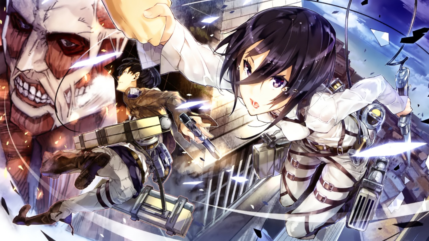 cap endcard eren_jaeger mikasa_ackerman shingeki_no_kyojin yuugen