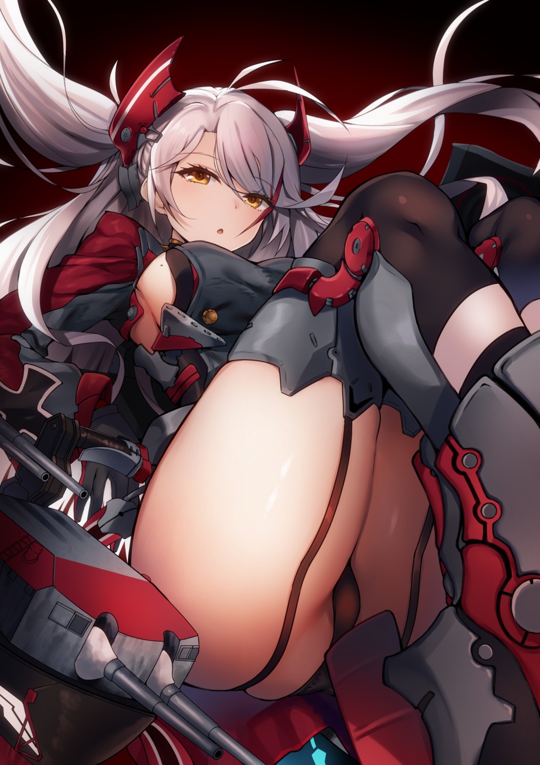 azur_lane no_bra pantsu prinz_eugen_(azur_lane) raiou skirt_lift stockings thighhighs