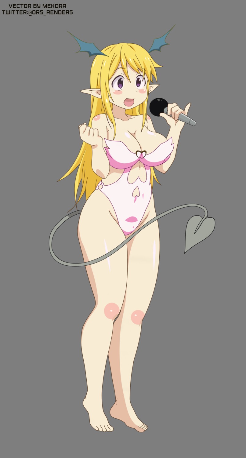 devil horns ishuzoku_reviewers leotard no_bra pointy_ears tagme tail transparent_png vector_trace wings