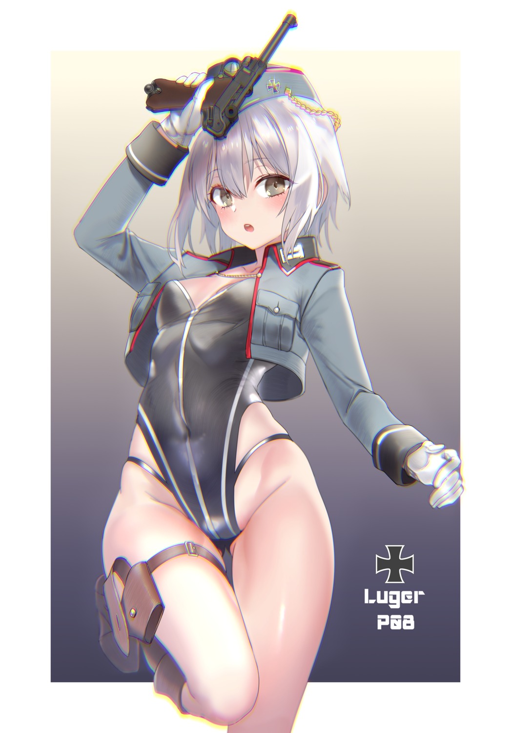 cleavage garter girls_frontline gun leotard p08_(girls_frontline) pottsness uniform