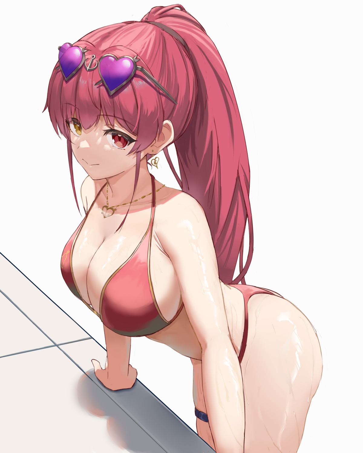 bikini garter heterochromia hololive houshou_marine megane swimsuits vez wet